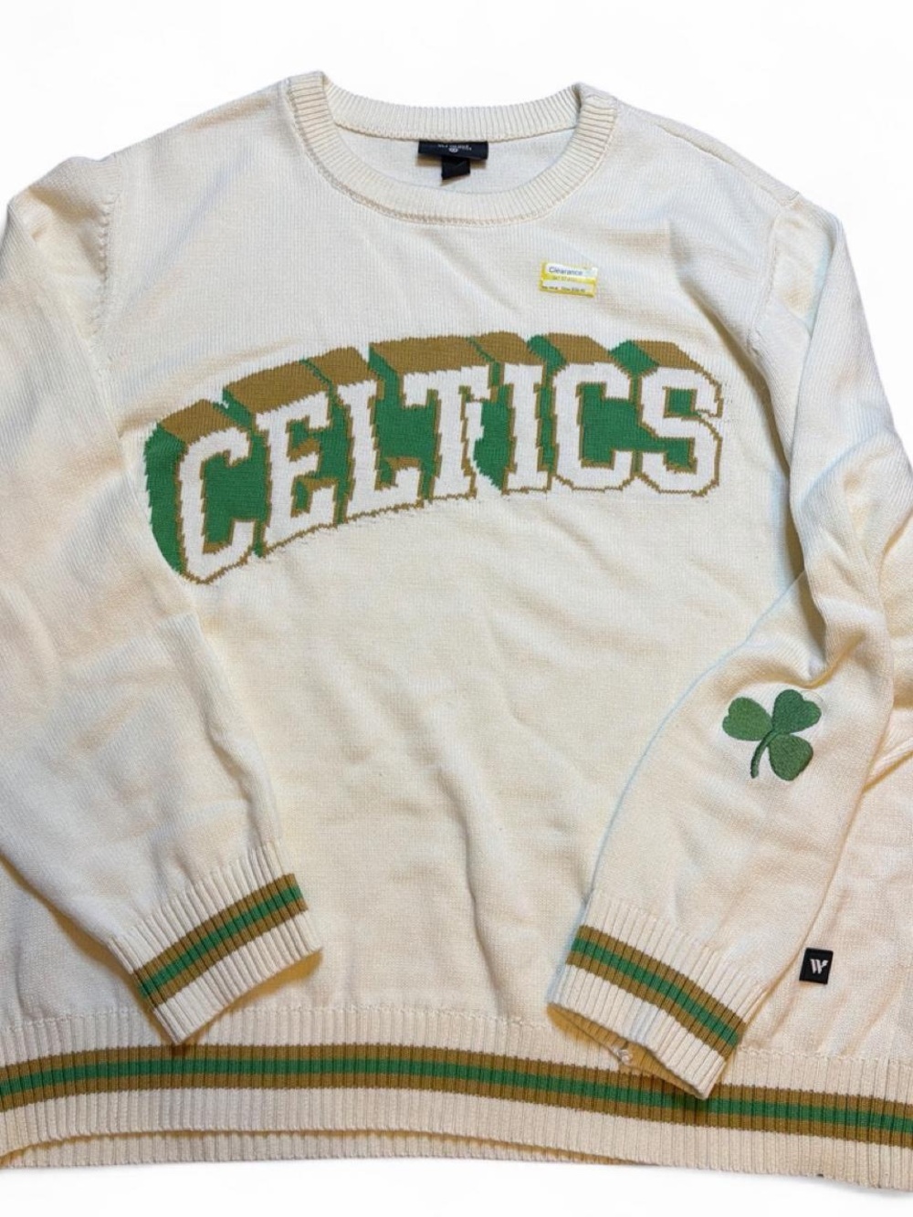 Cream 'Celtics' Crewneck Sweater with Green & Gold Accents